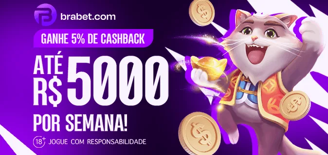 Banner da Brabet sobre 5% de cashback até R$ 5.000 por semana